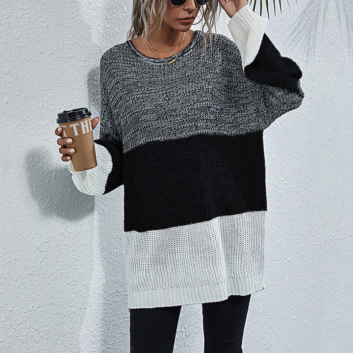 Damen lässiger Strickpullover mit modischem Farbwechsel und oversized Schnitt Drune