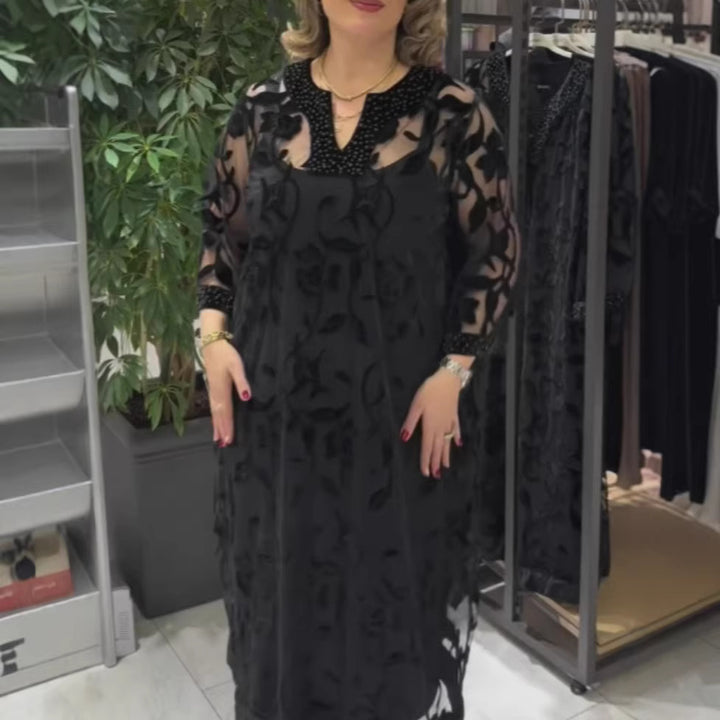 Damen elegantes transparentes Maxikleidung mit Spitzenverzierungen Drune
