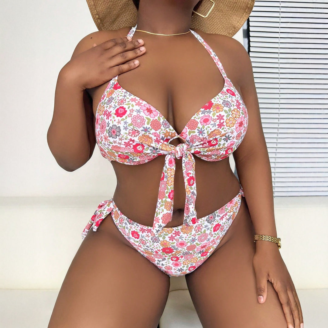 Damen Triangel-Bikini mit floralem Design und verspieltem Bindeband Drune