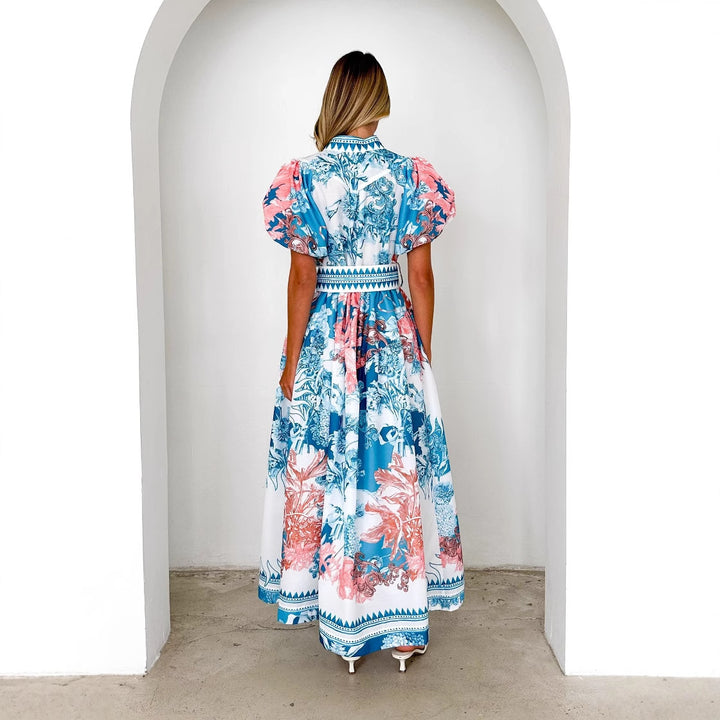 Damen Elegantes Maxikleid mit floralen Mustern und voluminösen Ärmeln Drune
