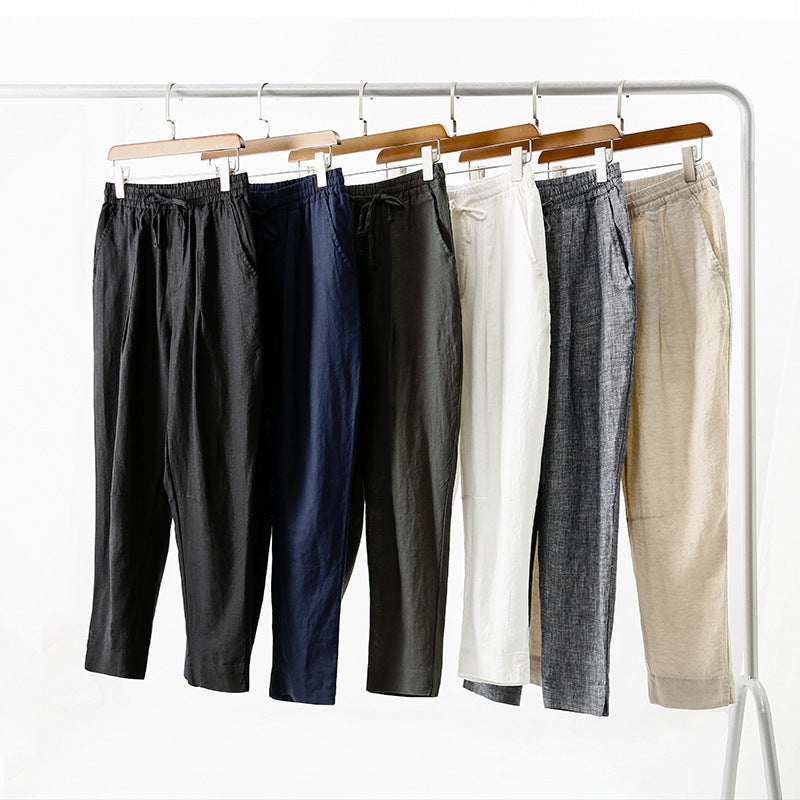 Damen lässige Leinenhose mit elastischem Bund und praktischen Seitentaschen Drune