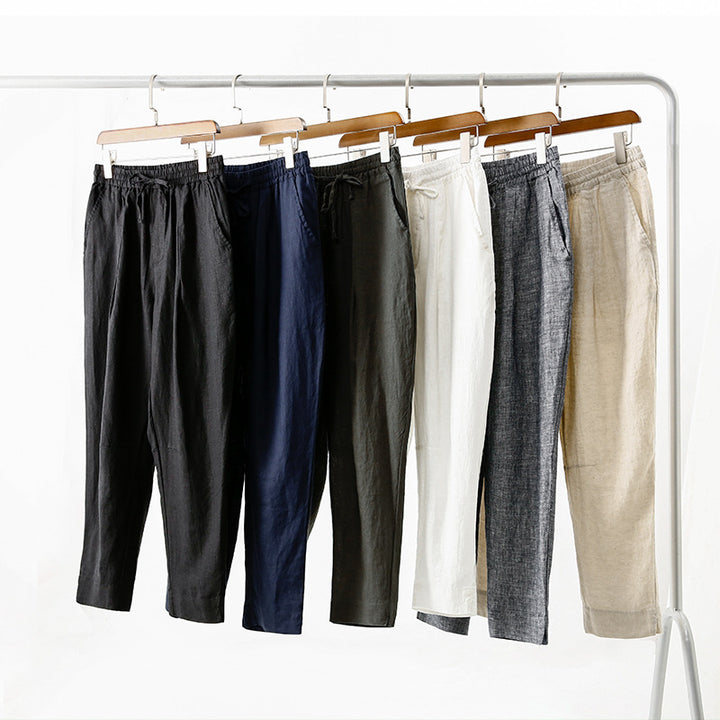 Damen lässige Leinenhose mit elastischem Bund und praktischen Seitentaschen Drune