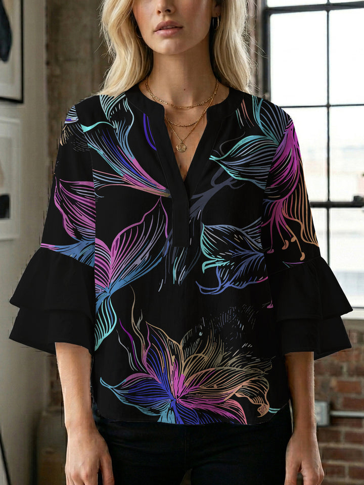 Damen Blusenshirt mit voluminösen Ärmeln und floralem Muster Drune