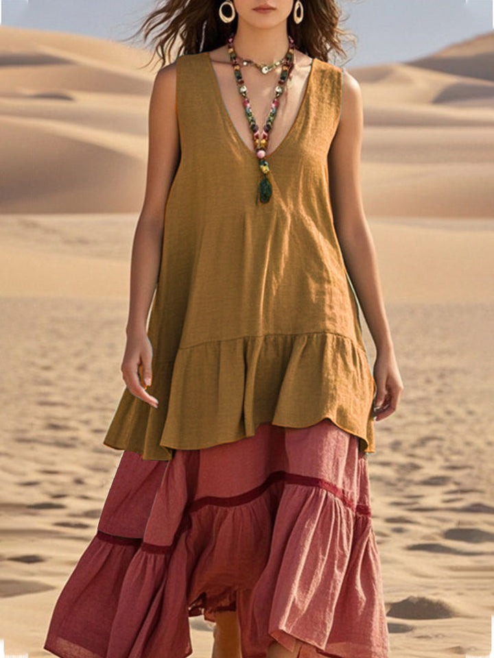 Damen lässiges Maxikleid mit voluminösem Saum Drune