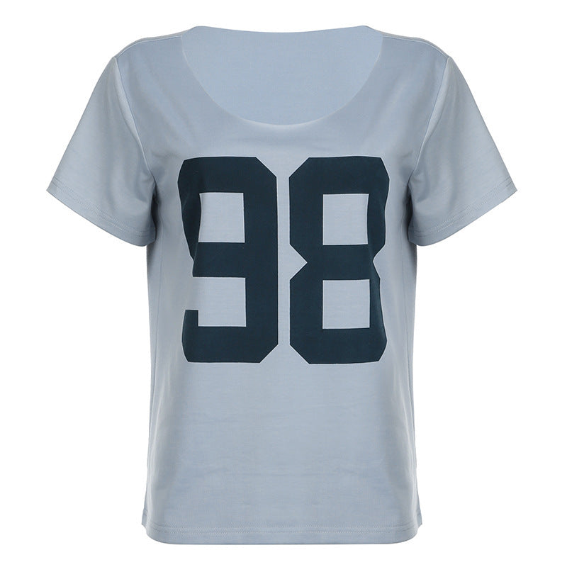 Damen Sportliches V-Ausschnitt T-Shirt mit angesagtem Print Drune