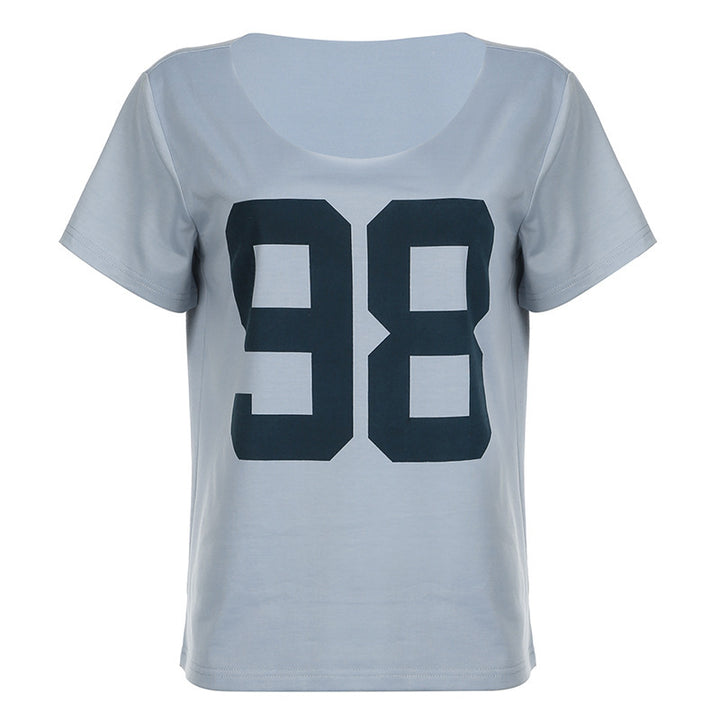 Damen Sportliches V-Ausschnitt T-Shirt mit angesagtem Print Drune