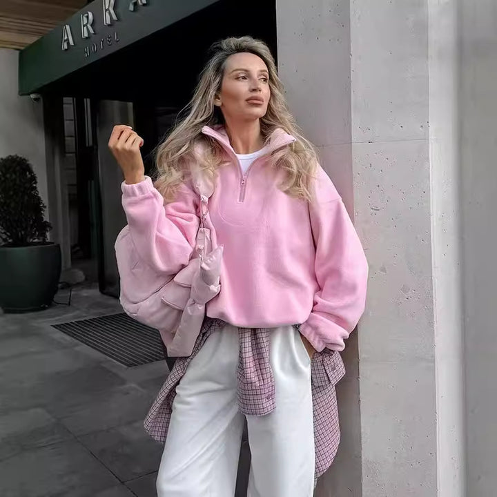 Damen Kuscheliger Fleece-Pullover mit kurzem Reißverschluss Drune