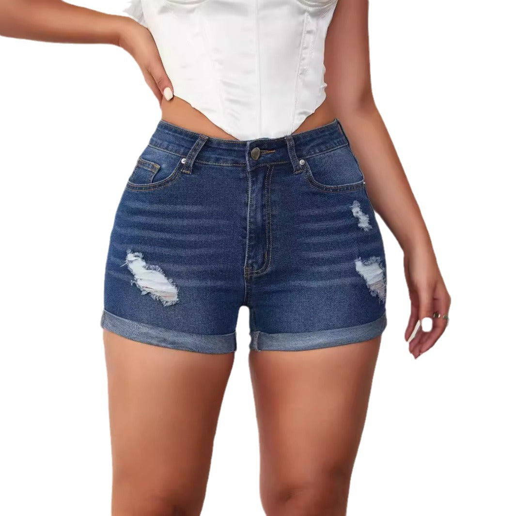 Damen Destroyed Jeansshorts mit hohem Bund und lässigem Schnitt Drune