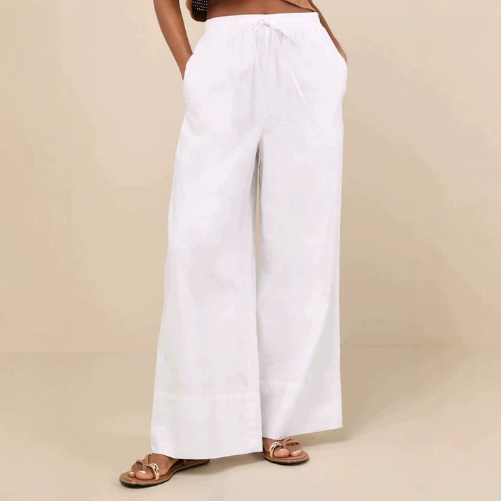 Damen Weite Leinenhose mit elastischem Bund und seitlichen Taschen Drune