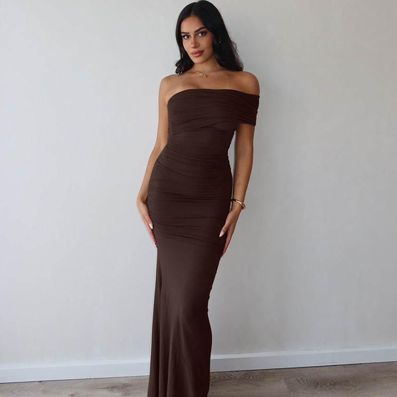 Damen Maxikleid mit schulterfreiem Design und figurbetontem Schnitt Drune