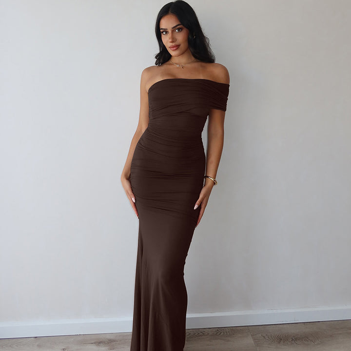 Damen Maxikleid mit schulterfreiem Design und figurbetontem Schnitt Drune