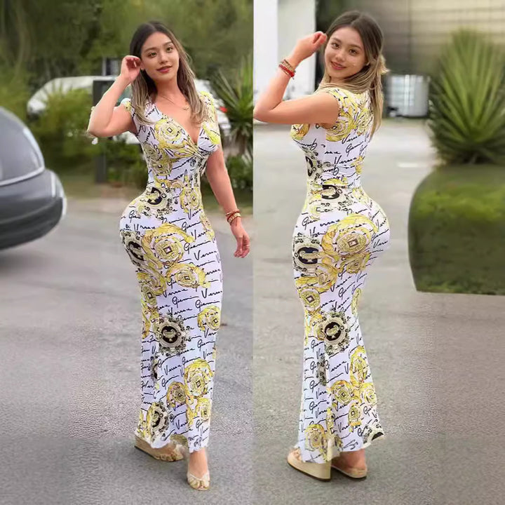 Damen Elegantes Maxikleid mit exklusivem Print und figurbetontem Schnitt Drune