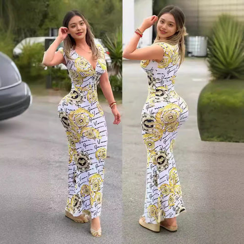 Damen Elegantes Maxikleid mit exklusivem Print und figurbetontem Schnitt Drune