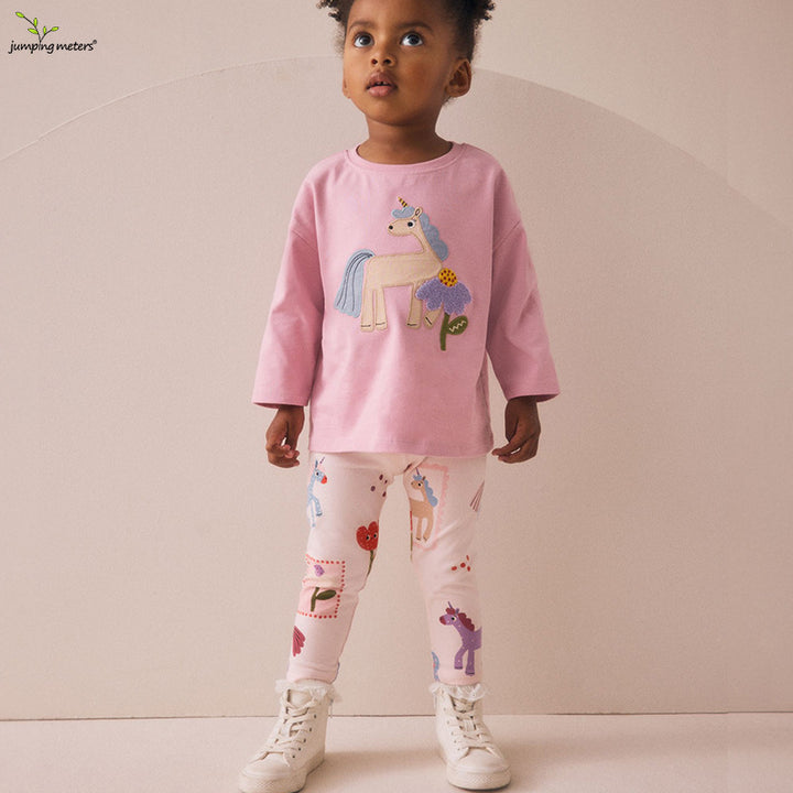 Mädchen Leggings mit buntem Einhorn- und Blumenmuster Drune