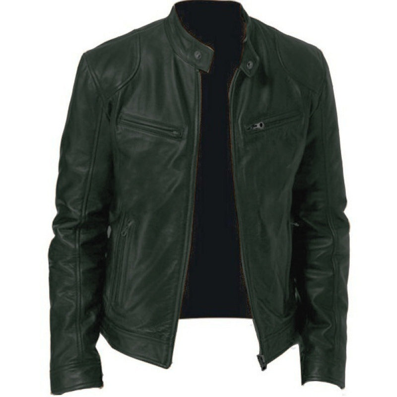 Herren nan schlanke Echtleder-Bikerjacke mit Stehkragen, zwei Brust-Reißverschlusstaschen und geradliniger Silhouette Drune