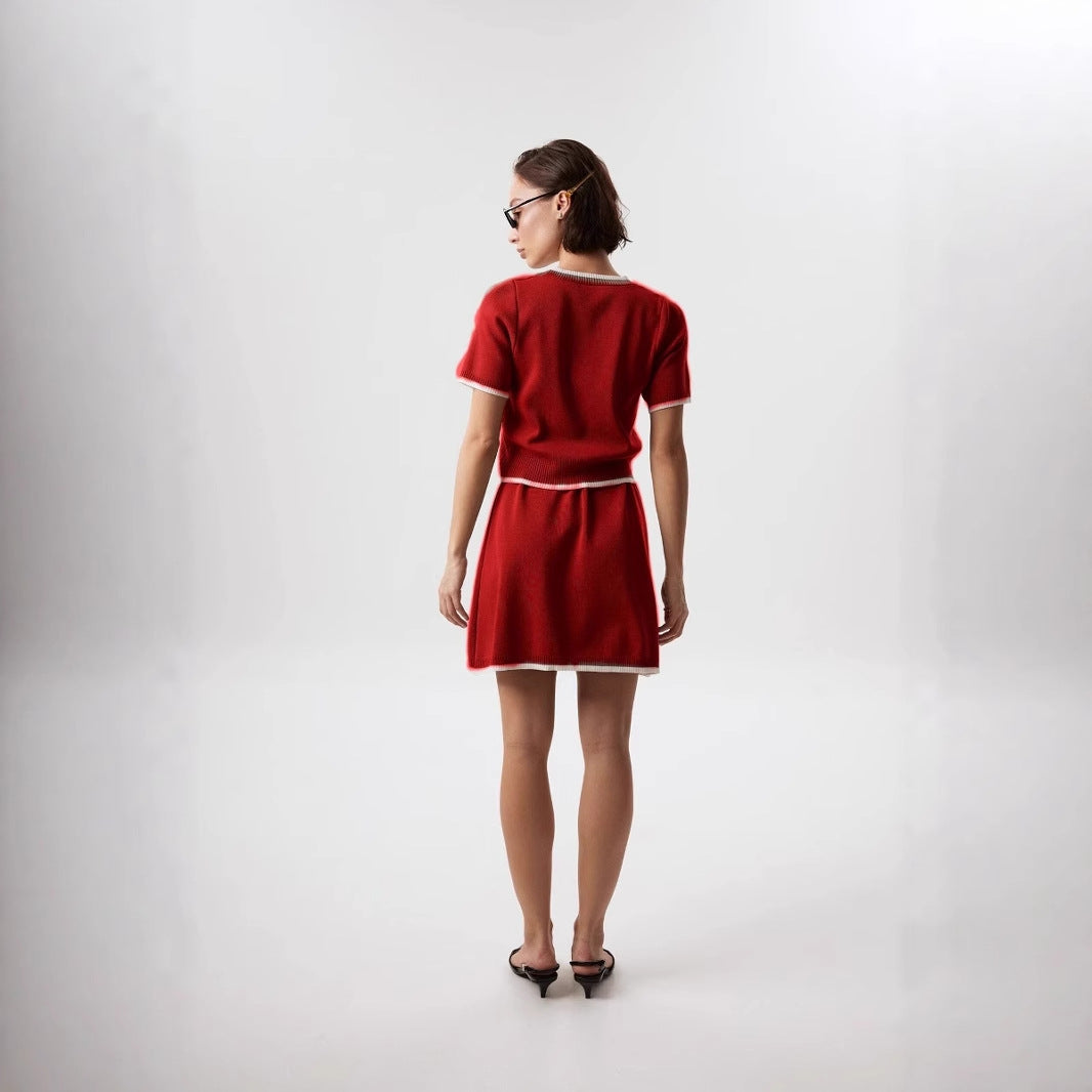 Damen Kurzarm Pullover mit strukturiertem Anteil Drune