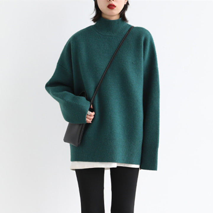 Damen Grobstrickpullover mit hohem Rollkragen und überschnittenen Schultern Drune