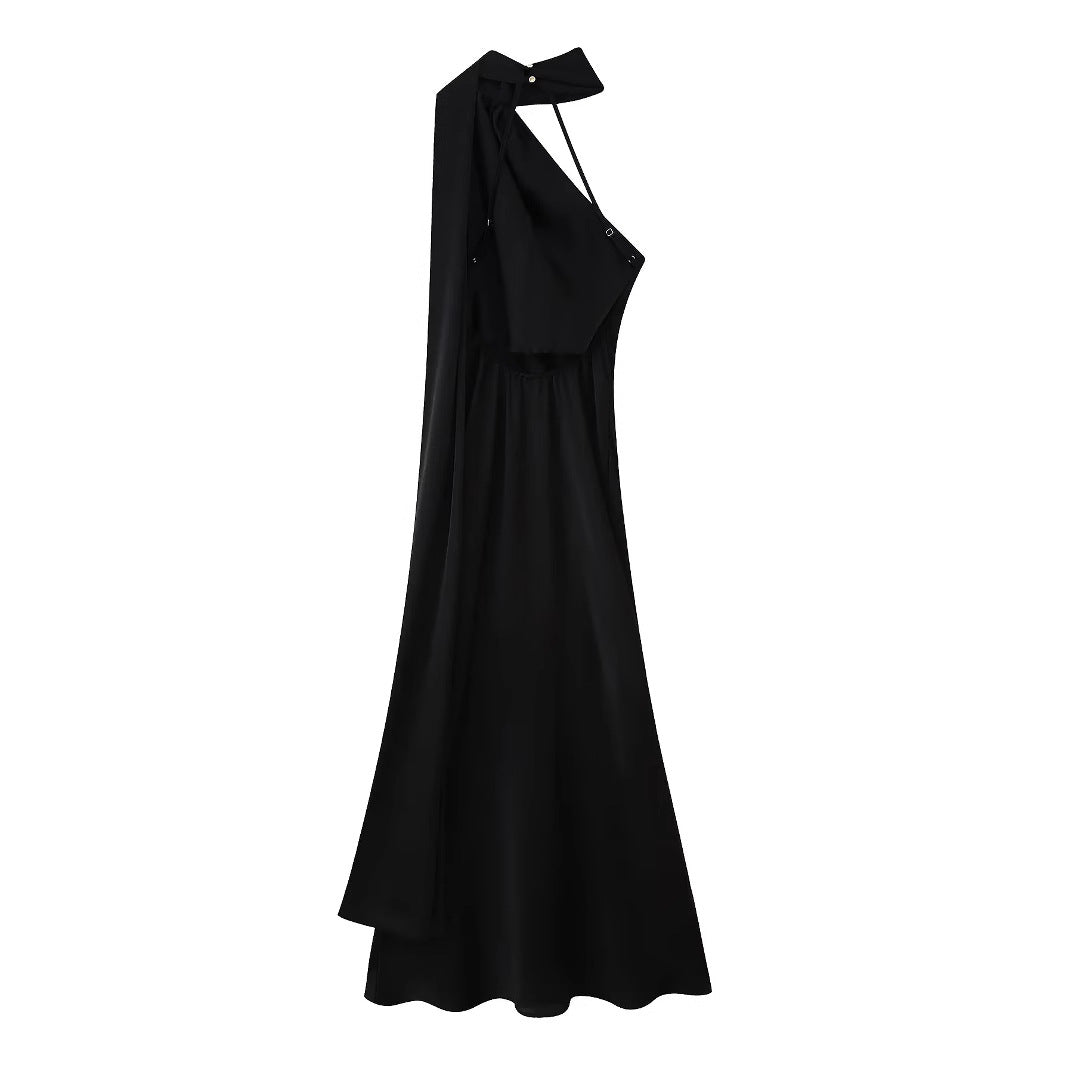 Damen Abendkleid mit elegantem Stehkragen und voluminösem Cape Drune