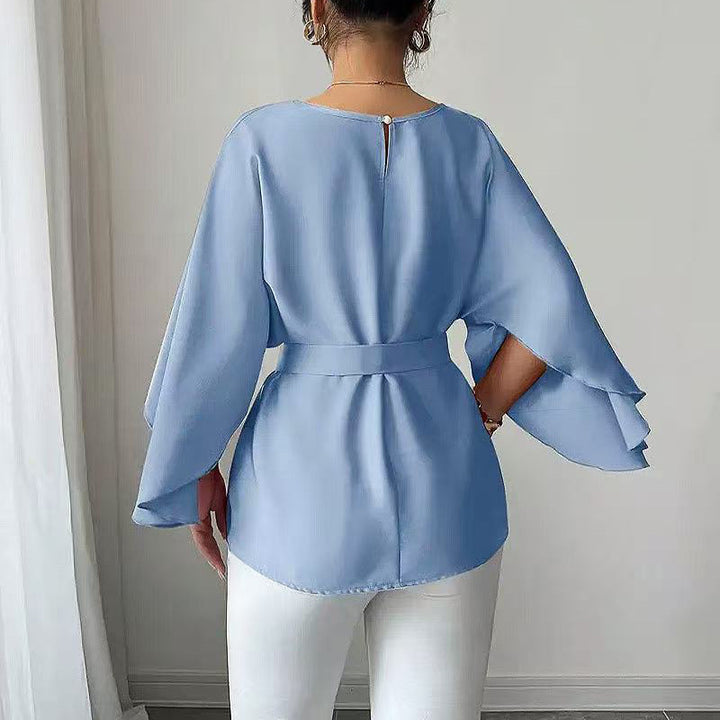 Damen Elegantes Oberteil mit weitem Schnitt und dekorativem Gürtel Drune