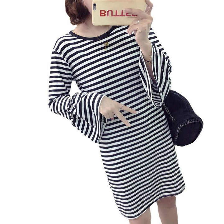 Damen gestreiftes Minikleid mit voluminösen Ärmeln Drune