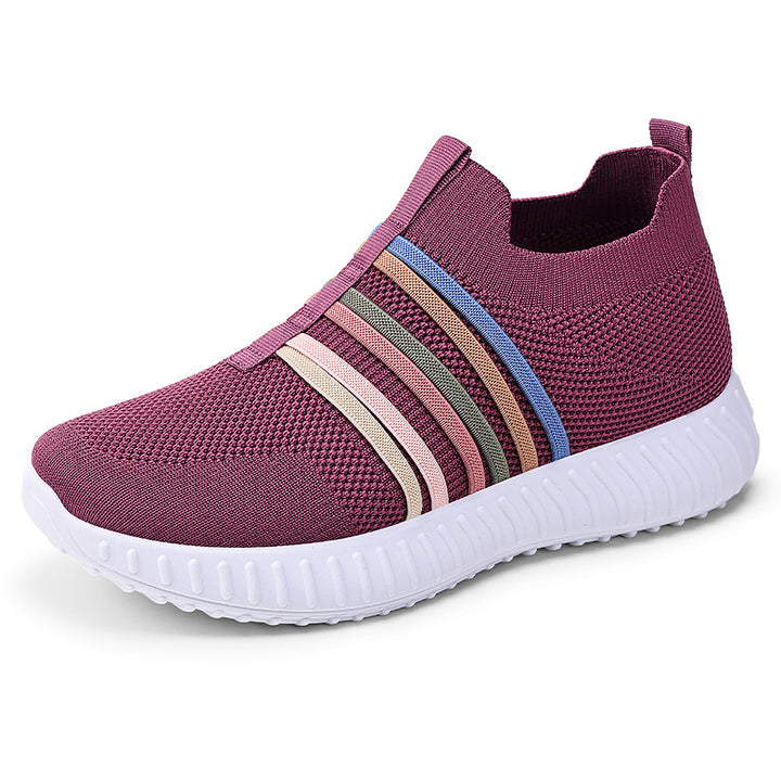 Damen nan leichte gestrickte Schlupfsneaker mit elastischen Zierbändern und stoßdämpfender EVA-Laufsohle Drune