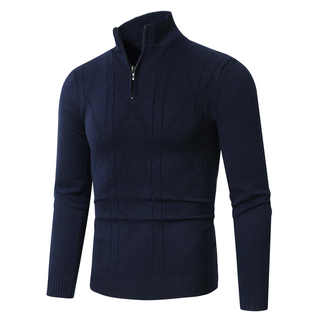 Herren Strickpullover mit modernem Zopfmuster und hohem Stehkragen Drune