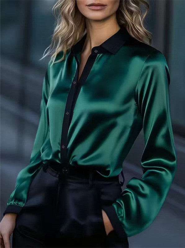 Damen Satinbluse mit kontrastierendem Kragen Drune