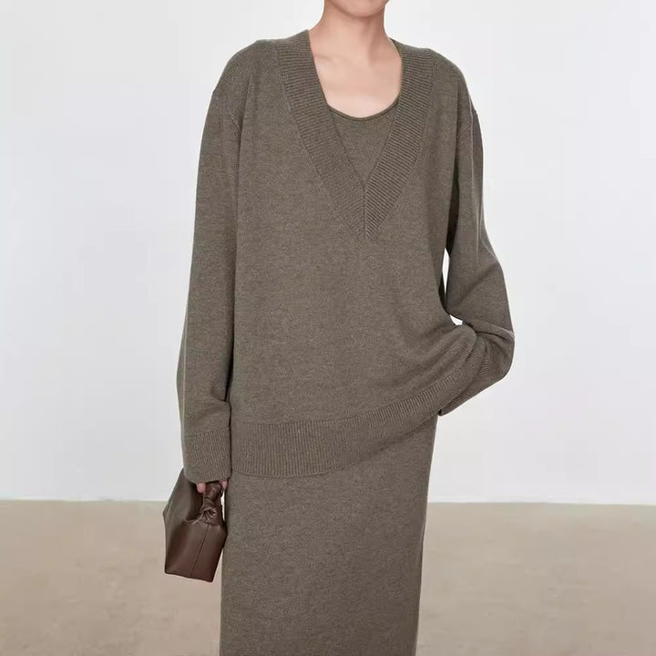 Damen Grobstrickpullover mit V-Ausschnitt und übergroßem Schnitt Drune