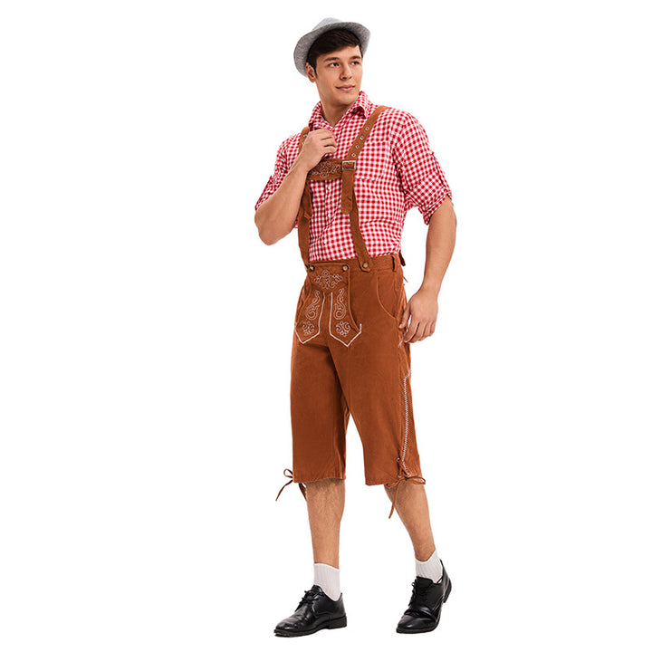 Herren nan traditionelle Trachtenlederhose mit verstellbaren Trägern und stickierter Vorderpasse Drune