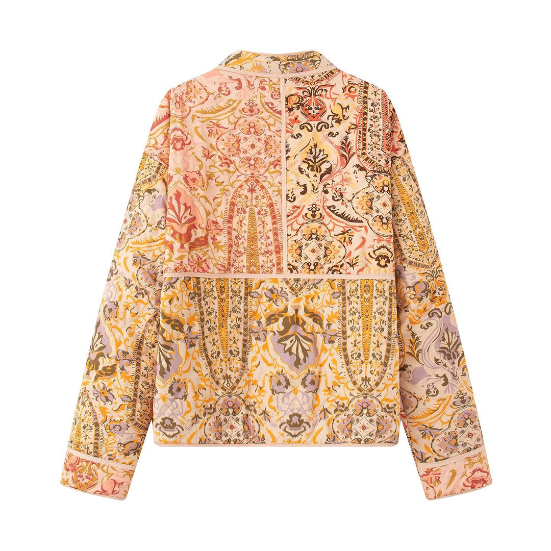 Damen gesteppte Übergangsjacke mit floralem Muster und praktischen Taschen Drune