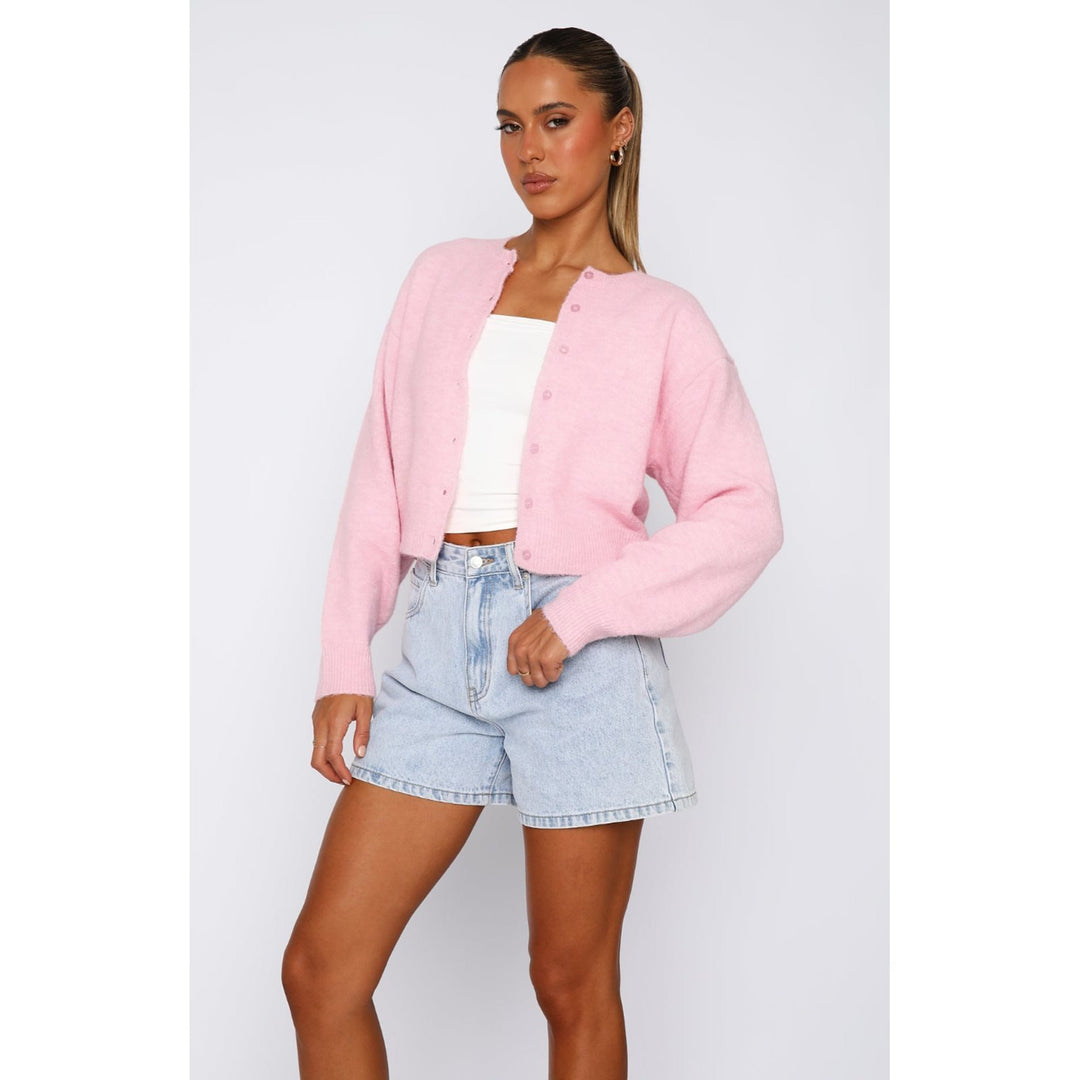 Damen gestrickter cropped Cardigan mit Knopfverschluss Drune