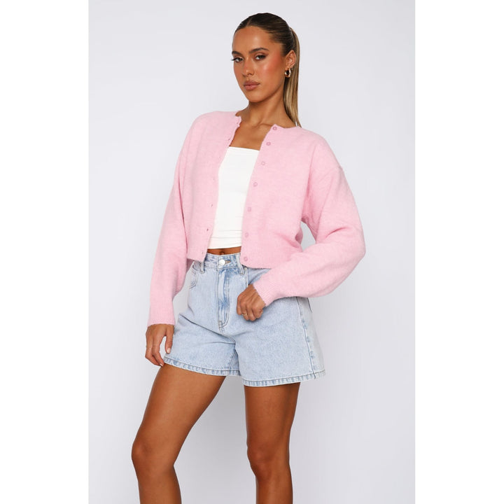 Damen gestrickter cropped Cardigan mit Knopfverschluss Drune