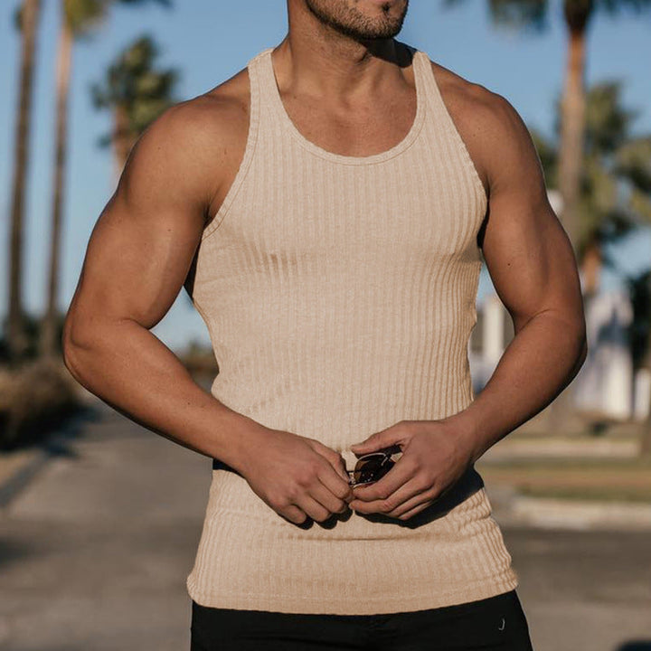 Herren nan geripptes Muskelshirt mit U-Ausschnitt und stretchigem Baumwollmix Drune