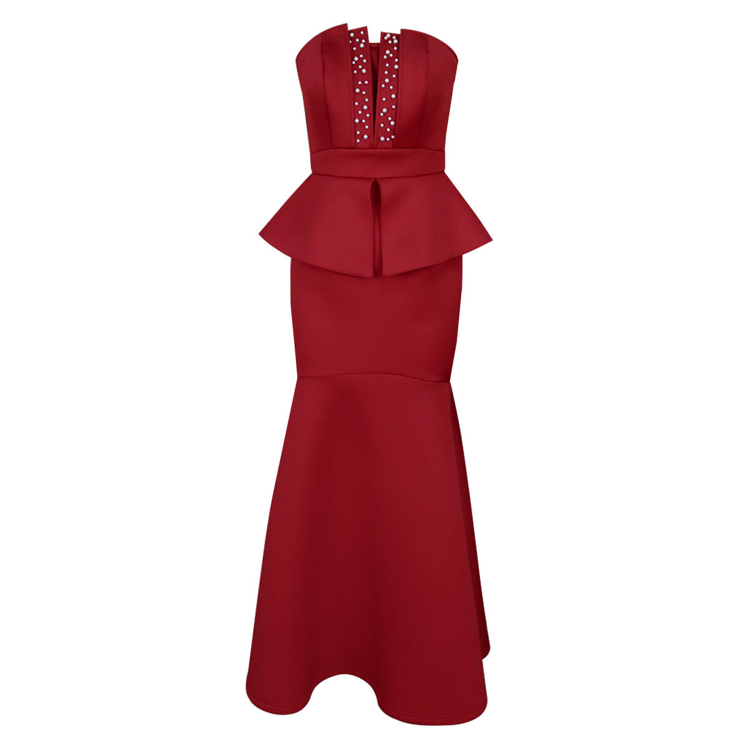 Damen Elegantes Peplum Abendkleid mit herzförmigem Ausschnitt und glitzernden Akzenten Drune