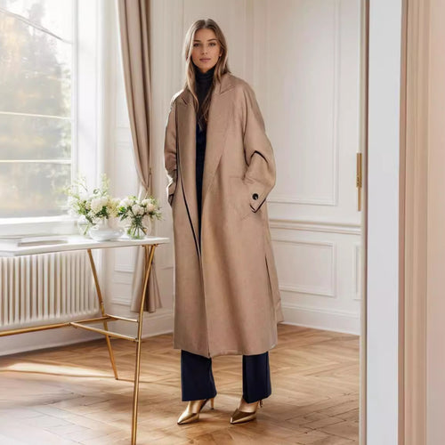 Damen eleganter, weit geschnittener Wollmantel Drune