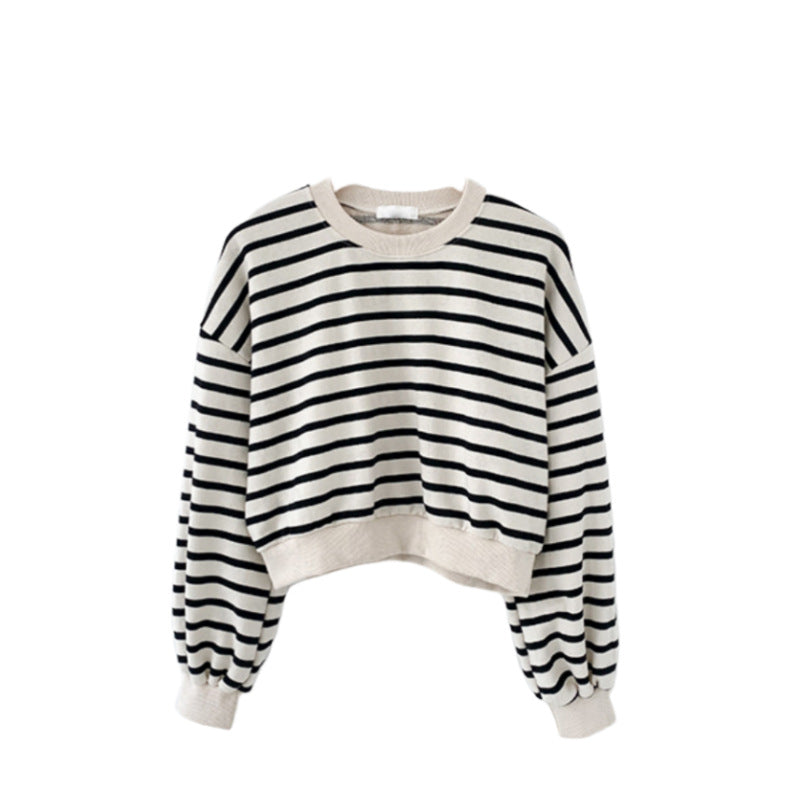 Damen gestreifter lässiger Sweatshirt mit Puffärmeln Drune