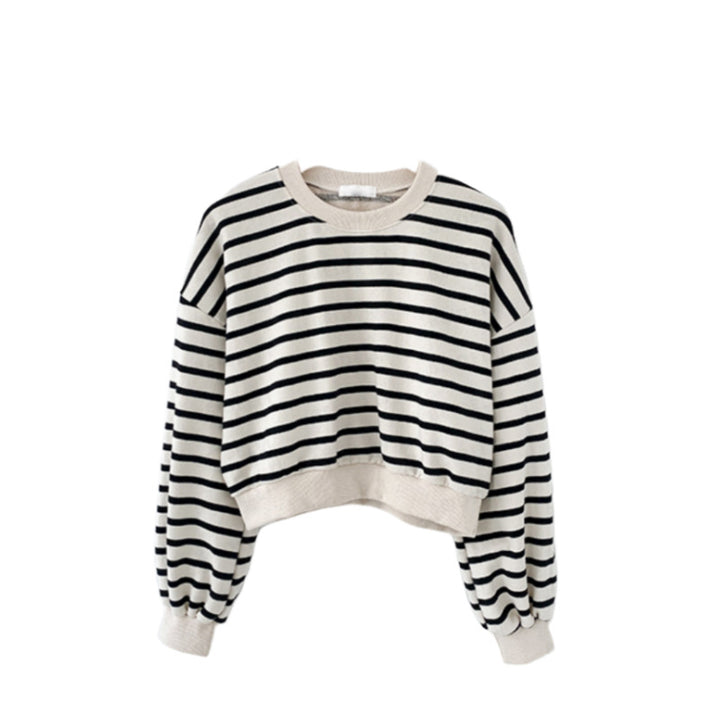 Damen gestreifter lässiger Sweatshirt mit Puffärmeln Drune