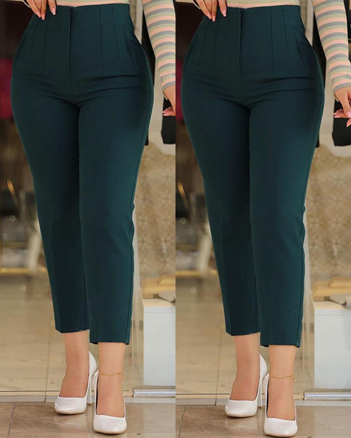 Damen Hochtaillierte Slim-Fit Hose mit eingearbeiteten Falten Drune