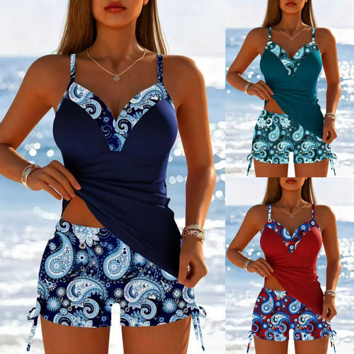 Damen Funktions-Badeanzug mit hohem Schnitt und dekorativen Paisleymustern Drune