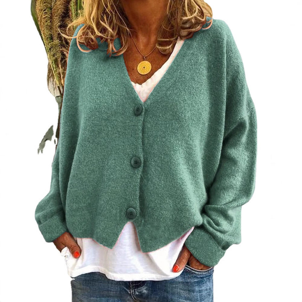 Damen Lässiger Strickcardigan mit offenem Design und knöpfbarem Verschluss Drune