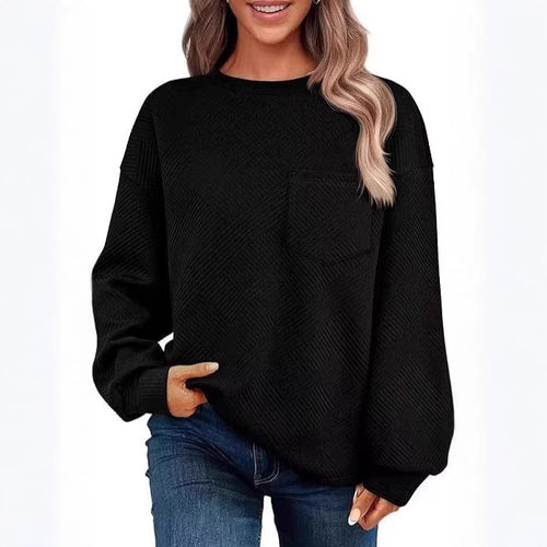 Damen lässiger Sweatshirt mit strukturiertem Design und aufgesetzter Brusttasche Drune