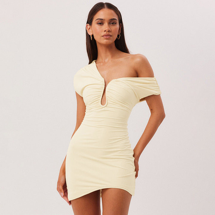 Damen Minikleid mit asymmetrischem Schnitt und figurverzierten Rüschendetails Drune