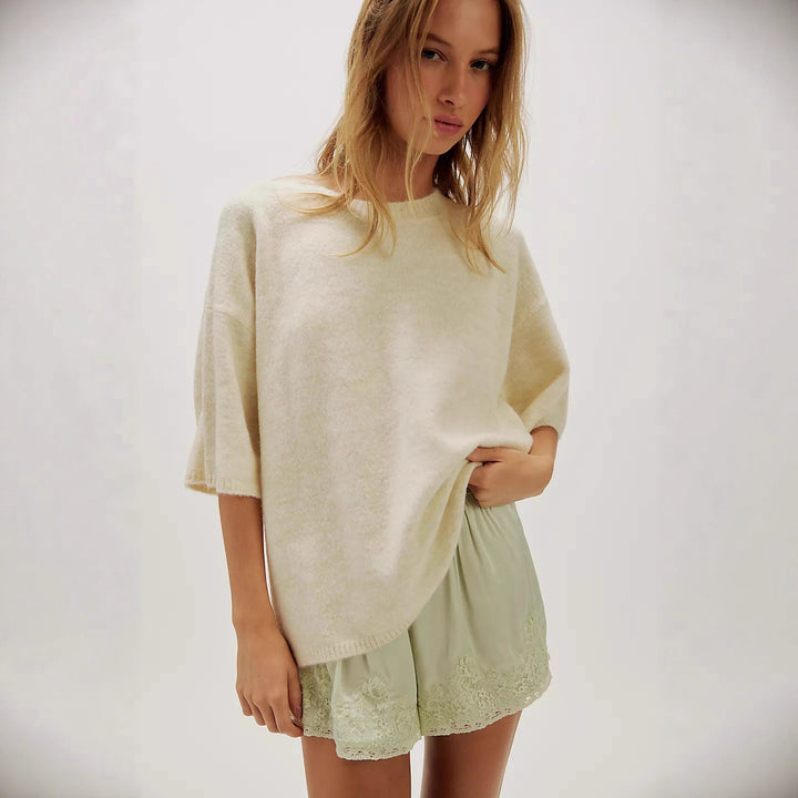 Damen Stylish halbtransparentes Sweatshirt mit Spitze und lässigem Schnitt Drune