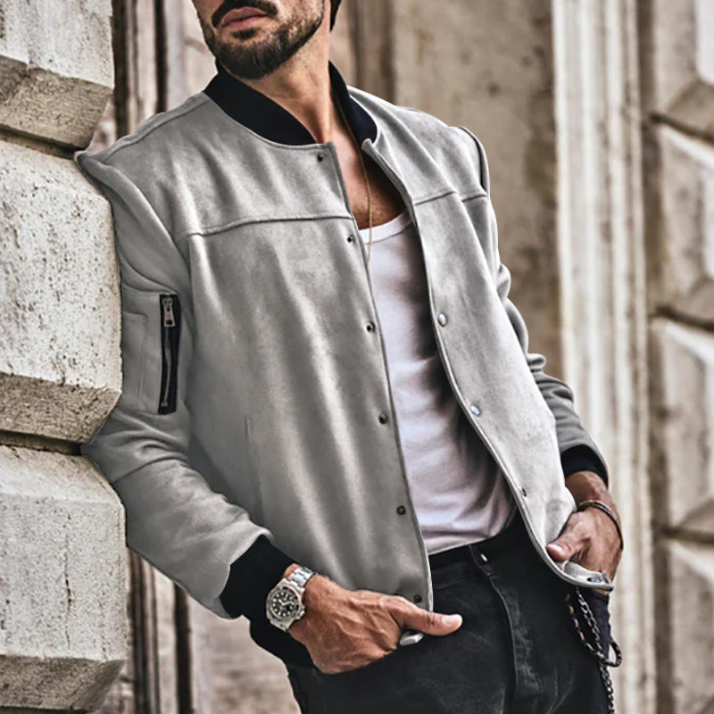 Herren sportliche Collegejacke mit seitlichen Reißverschlusstaschen Drune