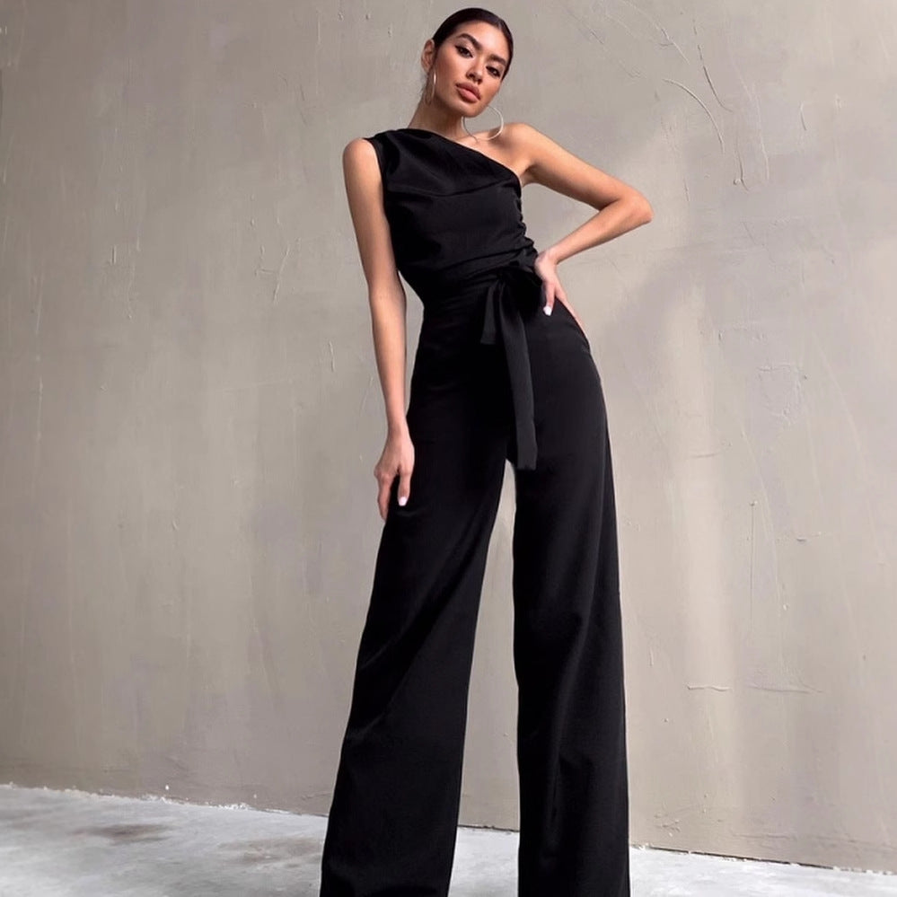 Damen One-Shoulder Jumpsuit mit weitem Bein Drune