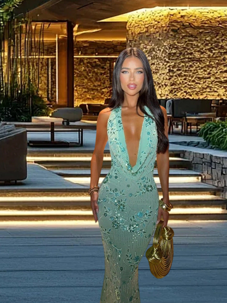 Damen Elegantes Maxikleid mit raffiniertem Drapierungsdesign und floralem Muster Drune