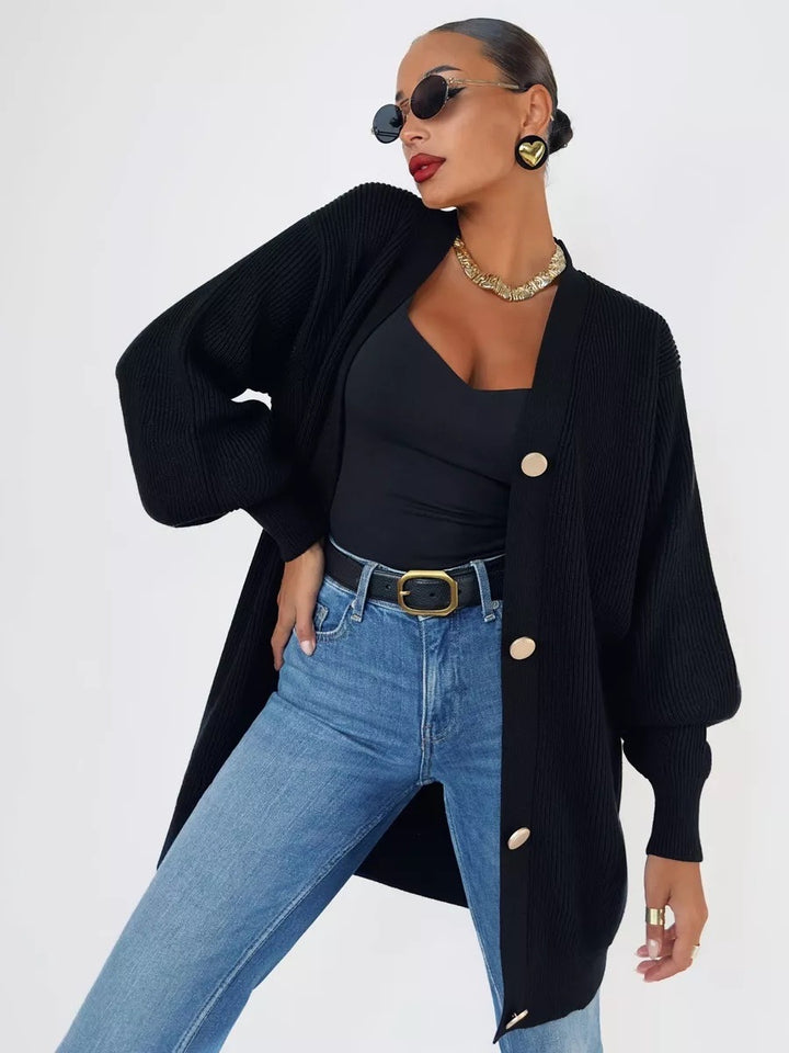 Damen Strickjacke mit oversized Schnitt und dekorativen Knöpfen Drune