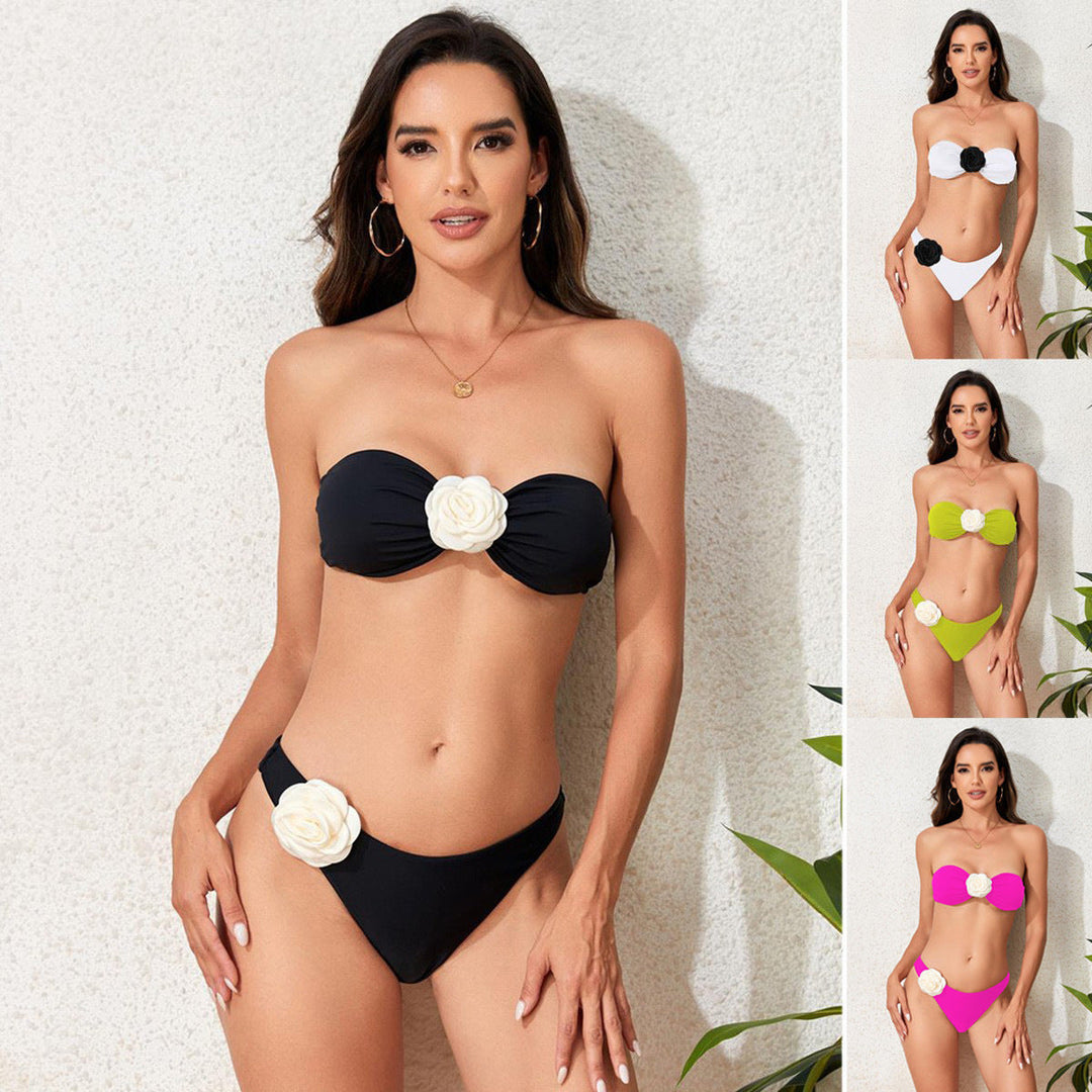 Damen Bandeau-Bikini-Set mit Blumen-Detail Drune