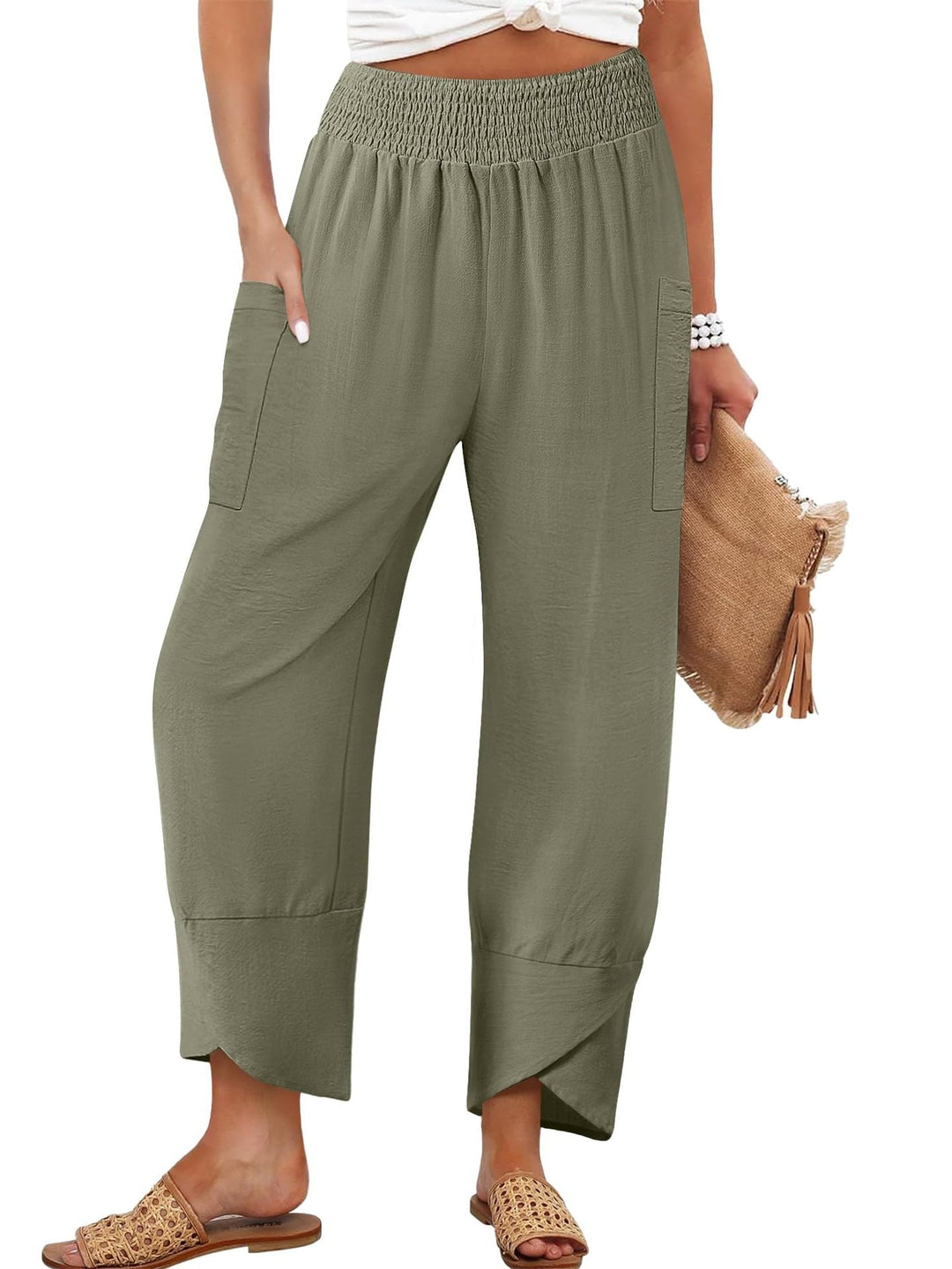 Damen Weite Sommerhose mit elastischem Bund und praktischen Taschen Drune