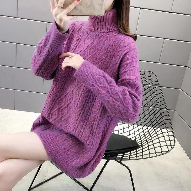 Damen Grobstrickpullover mit hohem Kragen und Zopfmuster Drune